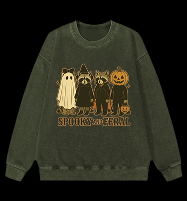 Halloween Raccoon Vintage Washed 100% Cotton Sweatshirt