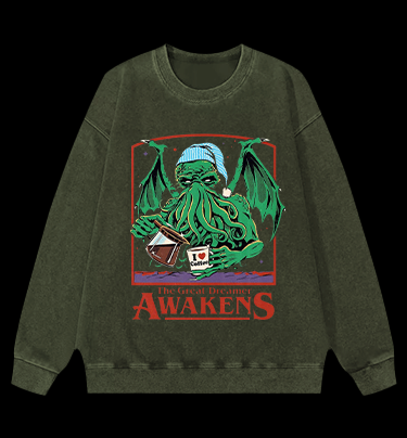 A Cthulhu monster who loves coffee Vintage Washed 100% Cotton Sweatshirt