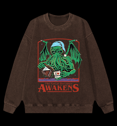 A Cthulhu monster who loves coffee Vintage Washed 100% Cotton Sweatshirt