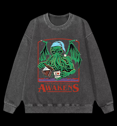 A Cthulhu monster who loves coffee Vintage Washed 100% Cotton Sweatshirt