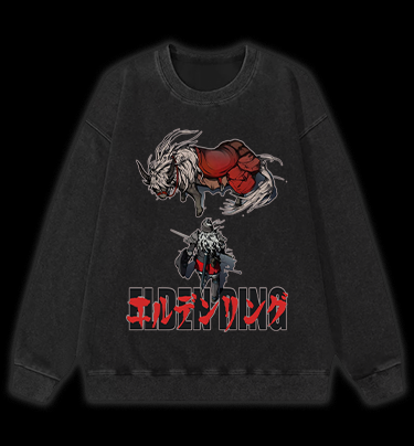 Elden Ring Horse Vintage Washed 100% Cotton Sweatshirt