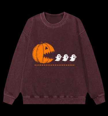Pac-Man Halloween Vintage Washed 100% Cotton Sweatshirt