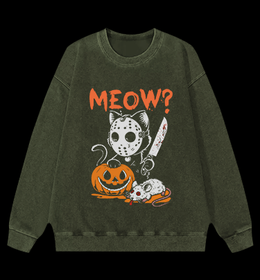 Friday the 13th Cat Vintage Washed 100% Cotton Sweatshirt