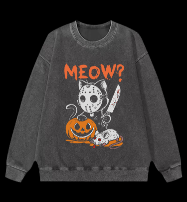 Friday the 13th Cat Vintage Washed 100% Cotton Sweatshirt