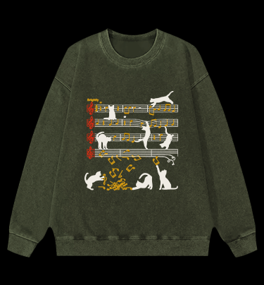 Cat Sheet Music Vintage Washed 100% Cotton Sweatshirt