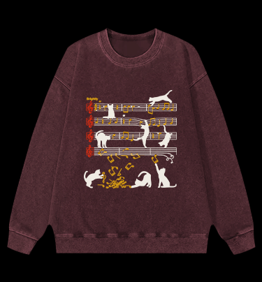 Cat Sheet Music Vintage Washed 100% Cotton Sweatshirt