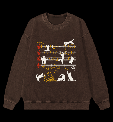 Cat Sheet Music Vintage Washed 100% Cotton Sweatshirt