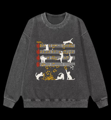 Cat Sheet Music Vintage Washed 100% Cotton Sweatshirt