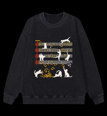 Cat Sheet Music Vintage Washed 100% Cotton Sweatshirt