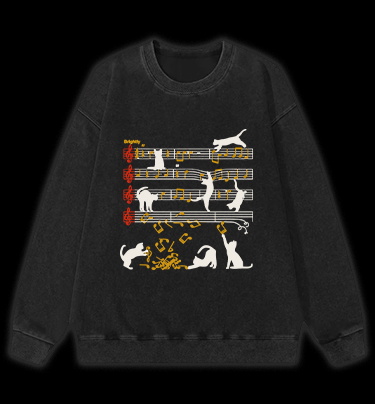 Cat Sheet Music Vintage Washed 100% Cotton Sweatshirt