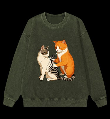 Tattooed Cat Vintage Washed 100% Cotton Sweatshirt