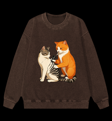 Tattooed Cat Vintage Washed 100% Cotton Sweatshirt
