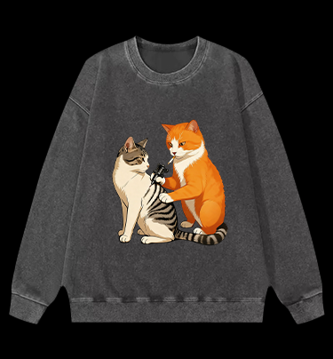 Tattooed Cat Vintage Washed 100% Cotton Sweatshirt