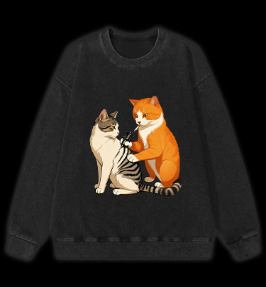 Tattooed Cat Vintage Washed 100% Cotton Sweatshirt