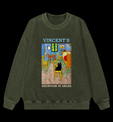 Vincent's Bedroom In Arles Vintage Washed 100% Cotton Sweatshirt