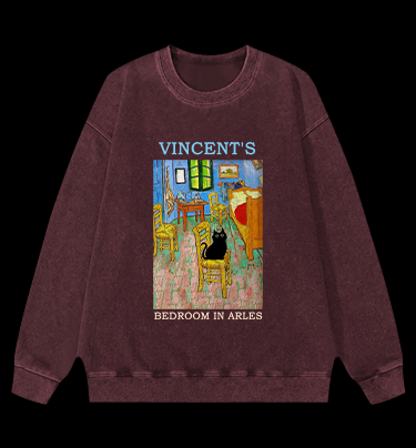 Vincent's Bedroom In Arles Vintage Washed 100% Cotton Sweatshirt