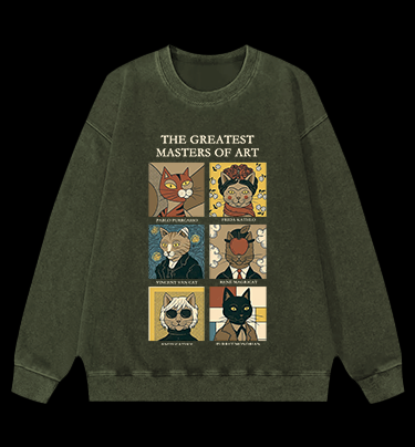 Vintage Washed 100% Cotton The Greatest Masters Of Art Cat