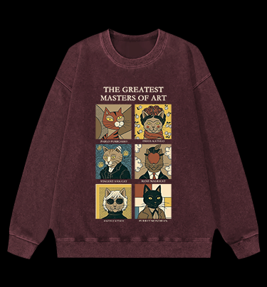 Vintage Washed 100% Cotton The Greatest Masters Of Art Cat