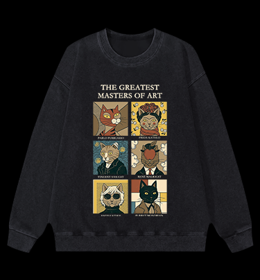 Vintage Washed 100% Cotton The Greatest Masters Of Art Cat