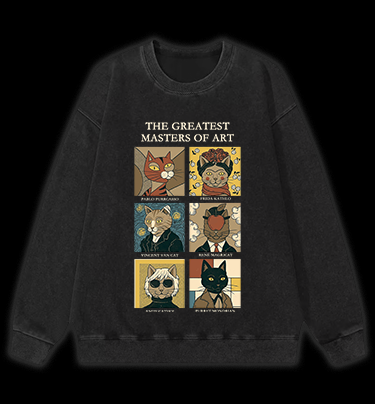 Vintage Washed 100% Cotton The Greatest Masters Of Art Cat