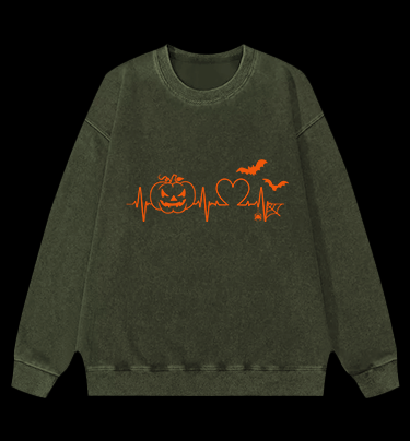 Halloween Heartbeat Vintage Washed 100% Cotton Sweatshirt