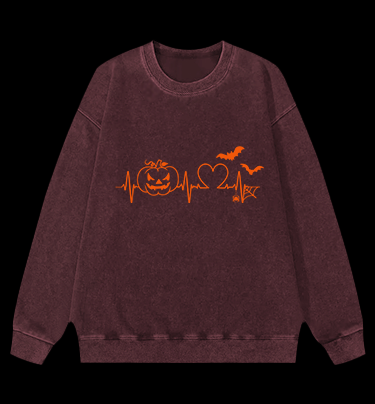 Halloween Heartbeat Vintage Washed 100% Cotton Sweatshirt