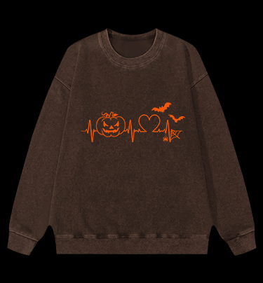 Halloween Heartbeat Vintage Washed 100% Cotton Sweatshirt