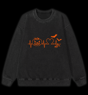Halloween Heartbeat Vintage Washed 100% Cotton Sweatshirt