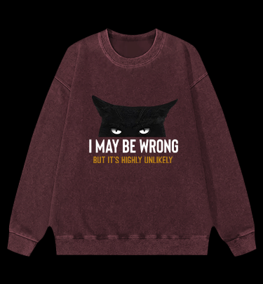 Unlikely Wrong Cat Vintage Washed 100% Cotton Sweatshirt