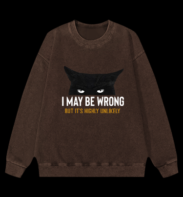Unlikely Wrong Cat Vintage Washed 100% Cotton Sweatshirt
