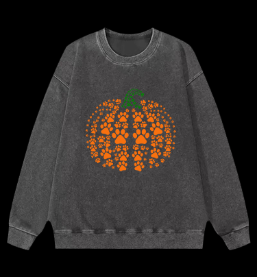 Meowlloween Pumpkin  Vintage Washed 100% Cotton Sweatshirt
