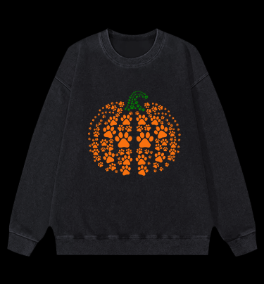 Meowlloween Pumpkin  Vintage Washed 100% Cotton Sweatshirt