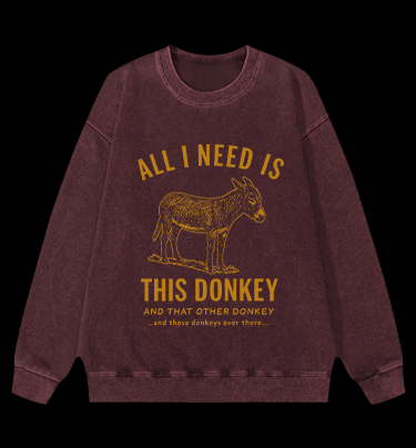 All I Need Is This Donkey Horse Vintage Washed 100% Cotton Sweatshirt