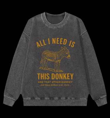 All I Need Is This Donkey Horse Vintage Washed 100% Cotton Sweatshirt