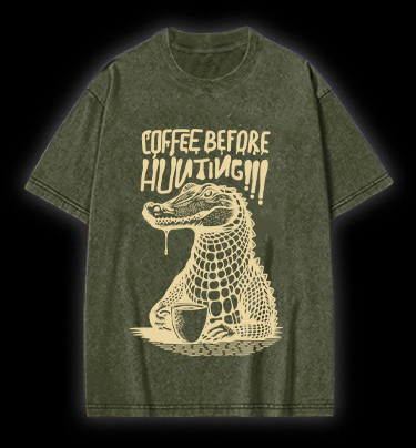Crocodile's Coffee Time Vintage Washed 100% Cotton T-Shirt