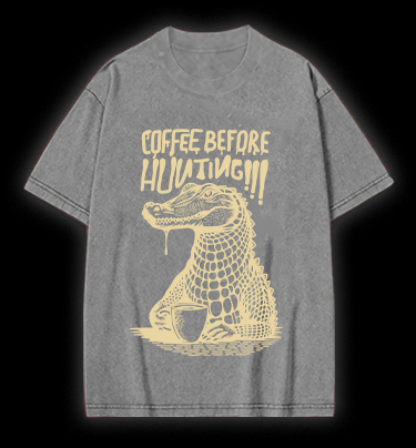 Crocodile's Coffee Time Vintage Washed 100% Cotton T-Shirt