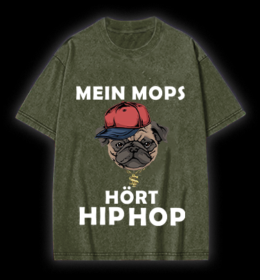 Hip Hop Dog Vintage Washed 100% Cotton T-Shirt