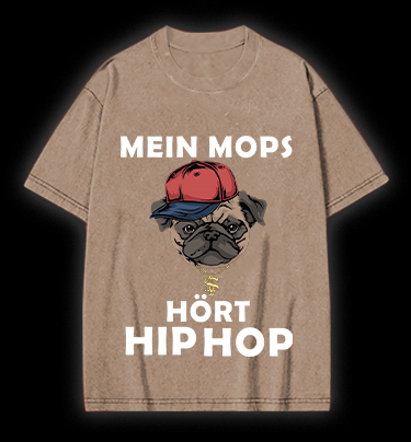 Hip Hop Dog Vintage Washed 100% Cotton T-Shirt