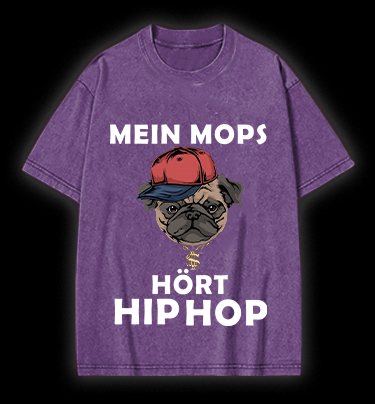 Hip Hop Dog Vintage Washed 100% Cotton T-Shirt