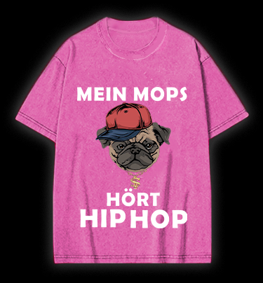 Hip Hop Dog Vintage Washed 100% Cotton T-Shirt