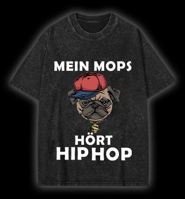 Hip Hop Dog Vintage Washed 100% Cotton T-Shirt