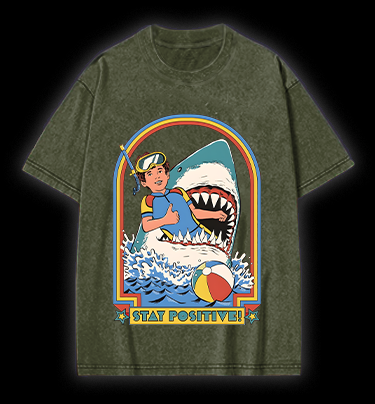 Positive Shark Fun Vintage Washed 100% Cotton T-Shirt