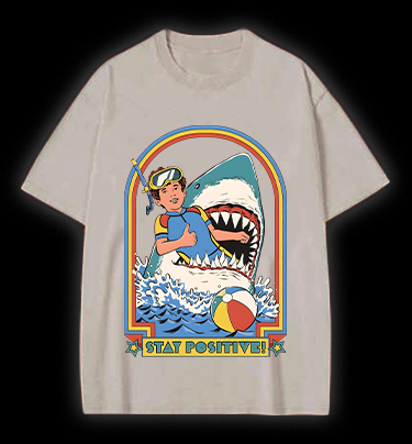 Positive Shark Fun Vintage Washed 100% Cotton T-Shirt