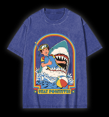 Positive Shark Fun Vintage Washed 100% Cotton T-Shirt