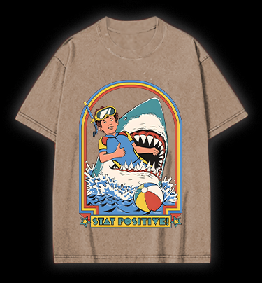 Positive Shark Fun Vintage Washed 100% Cotton T-Shirt