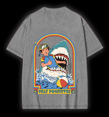Positive Shark Fun Vintage Washed 100% Cotton T-Shirt