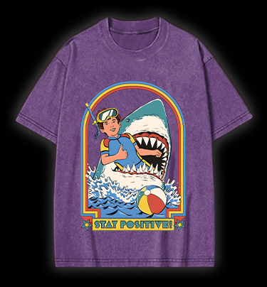 Positive Shark Fun Vintage Washed 100% Cotton T-Shirt