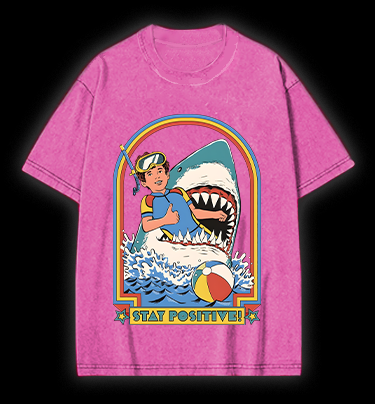 Positive Shark Fun Vintage Washed 100% Cotton T-Shirt