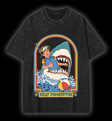 Positive Shark Fun Vintage Washed 100% Cotton T-Shirt