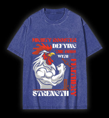 Mighty Rooster Power Vintage Washed 100% Cotton T-Shirt